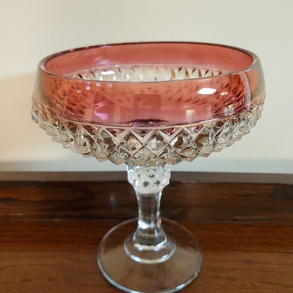 Diamond Point Ruby Red Indiana Glass Compote Pedestal Candy Dish